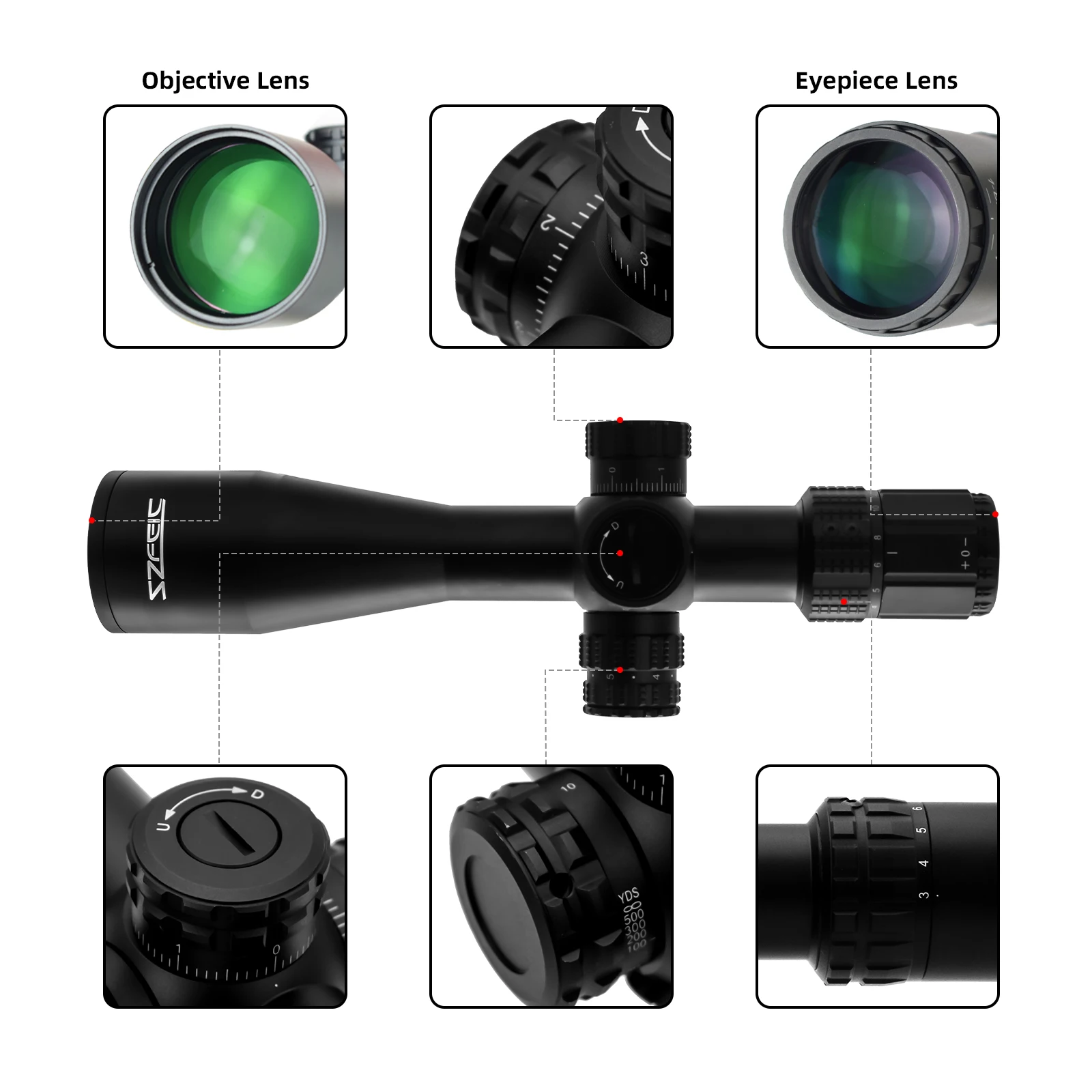 Shockproof  6061 Aluminum Optics Holographic sight Multi Function 4-16X44 FFP Hunting Sight Scopes With 4 German Cross