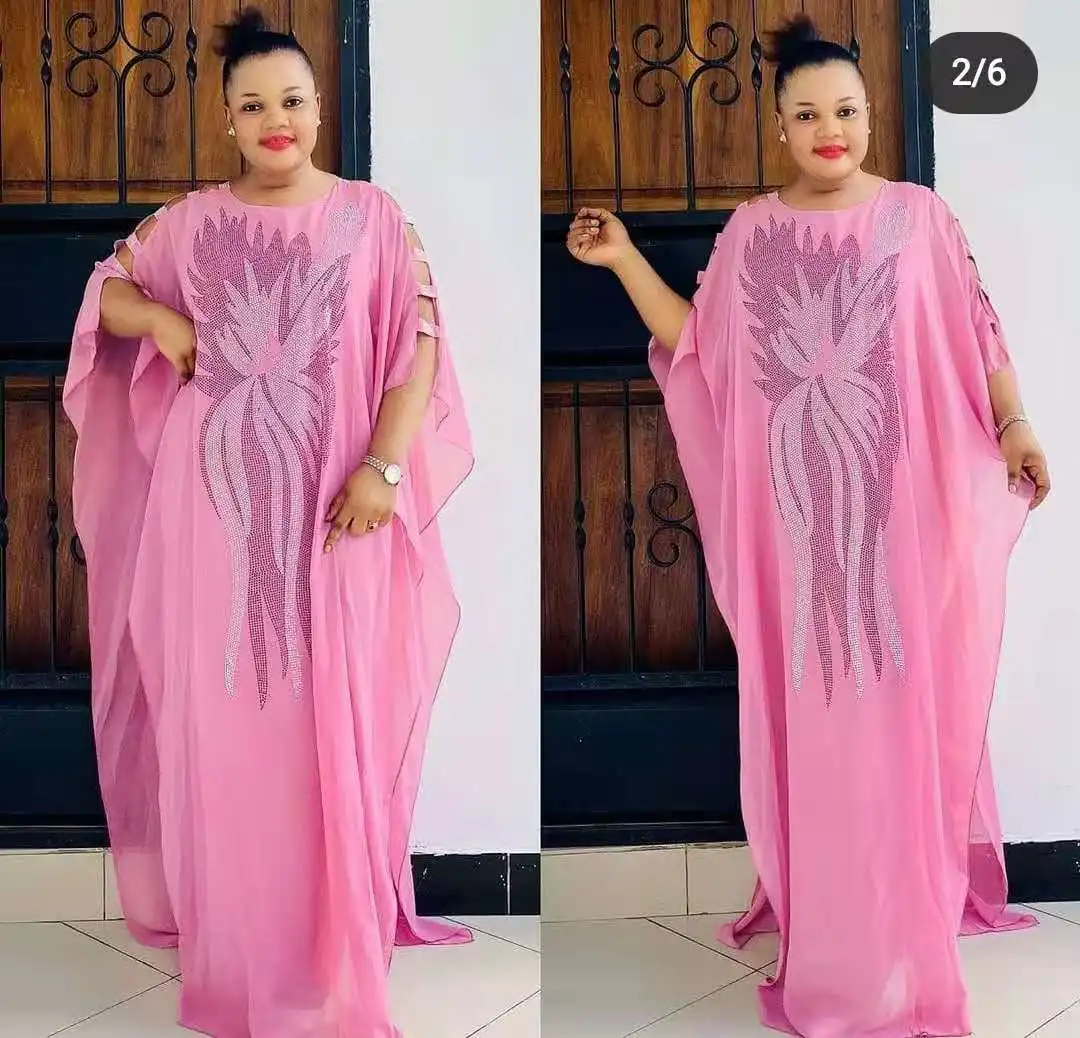 Wholesale cheap African Ironed drill chiffon sundress Women gown dress set and muslim style long dress