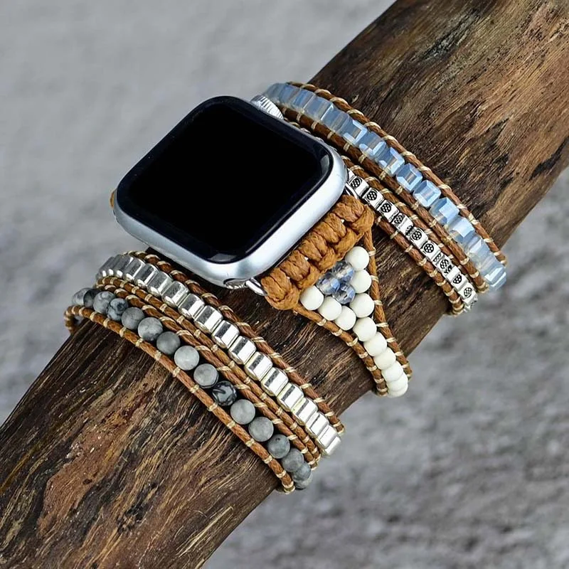 Luxury Slim Watchband For Apple Watch,Weave Beaded Tour Bands For iWatch Strap With Charms
