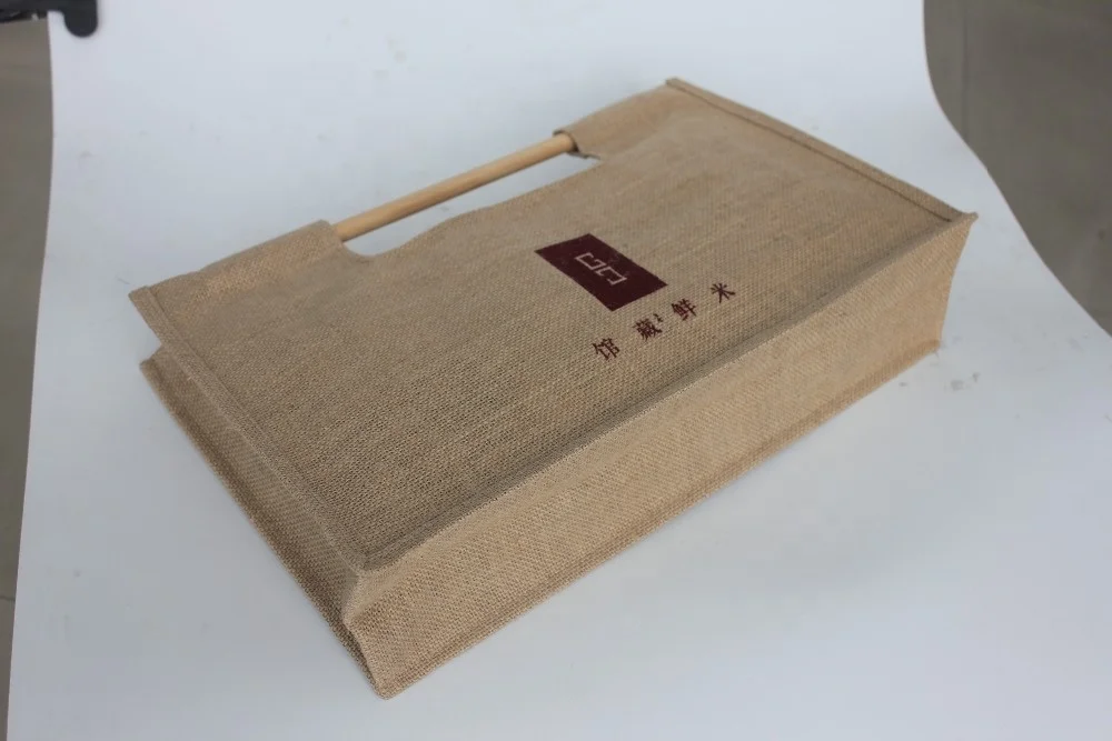 Wood Handle Style Natural Jute Shopping Bag