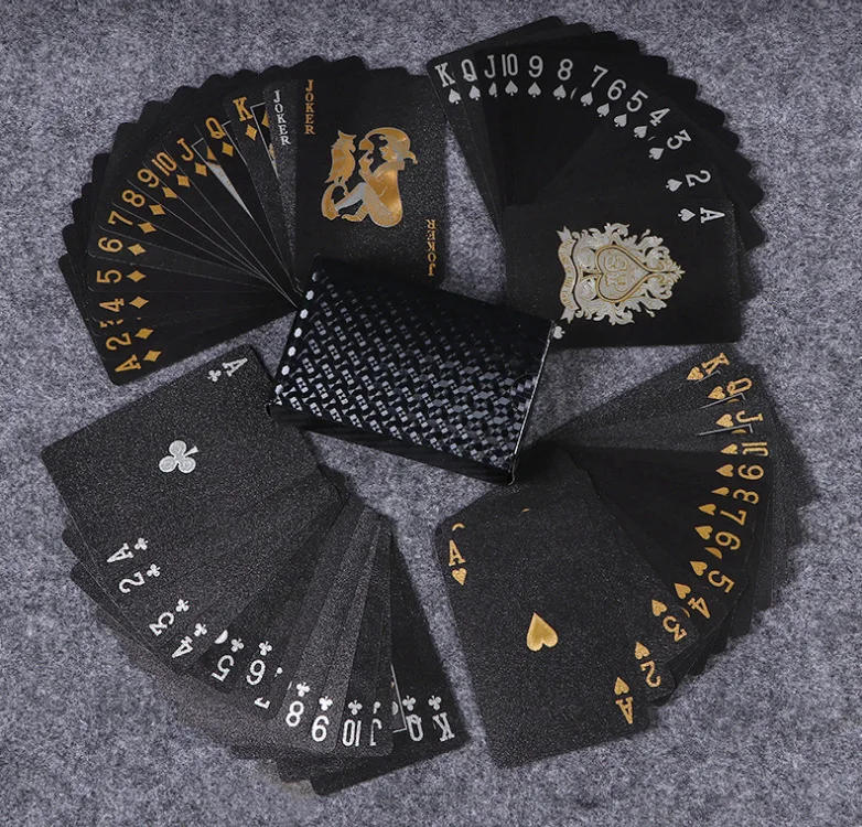 Wholesale Black Poker Cards Frosted Gold Foil Custom Board Games Magic Party Plastic Waterproof 777 Playing Cards