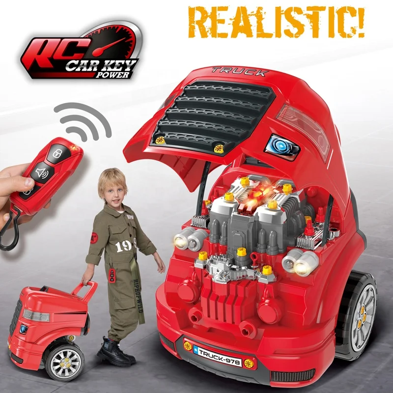 Kids Mechanic Repair Set Large Truck Engine Toy Take Apart Motor Vehicle Pretend Play Car Service Station Assembly Workshop Toy