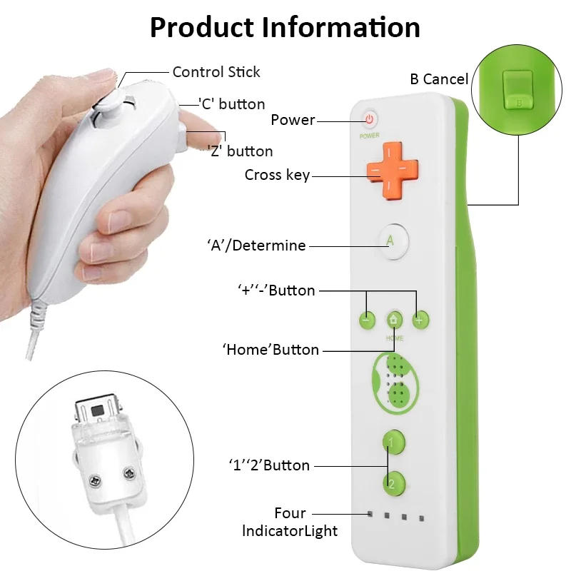 2 in 1 Remote Controller + Nunchuck Controller for Wii Console Wireless Gamepad with Motion Plus for Nintendo Wii Games Control