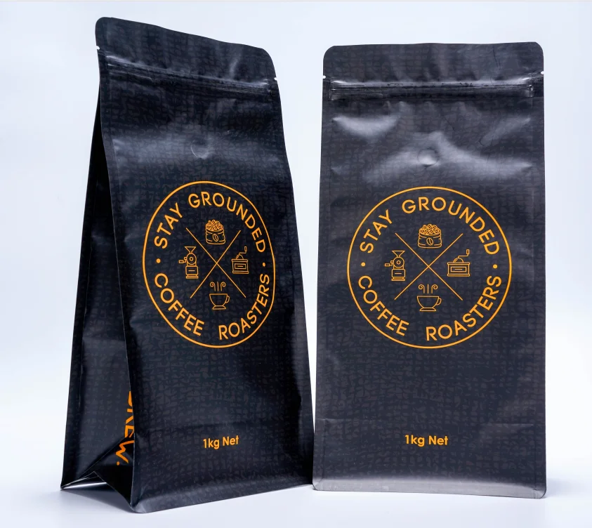 Custom Printed Flat Bottom Resealable Ziplock Top Coffee Bags With Valve Wholesale Packaging Bag