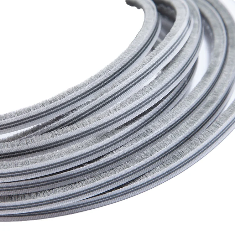 HQ customized finned 3M self-adhesive silicone wool pile weather strip for aluminium sliding door seal windows