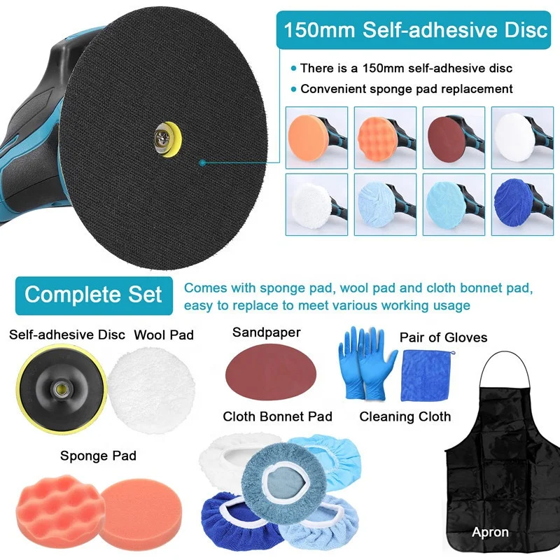 Cordless Car Polisher with 2 Pcs Battery 6 Gears of Speeds Adjustable