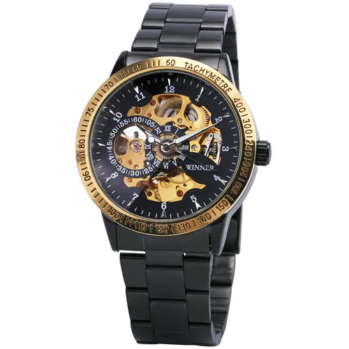 WINNER 2019 Fashion Watch Men Auto Mechanical Skeleton Dial Copper Stainless Steel Strap Mens Watches Top Brand Luxury
