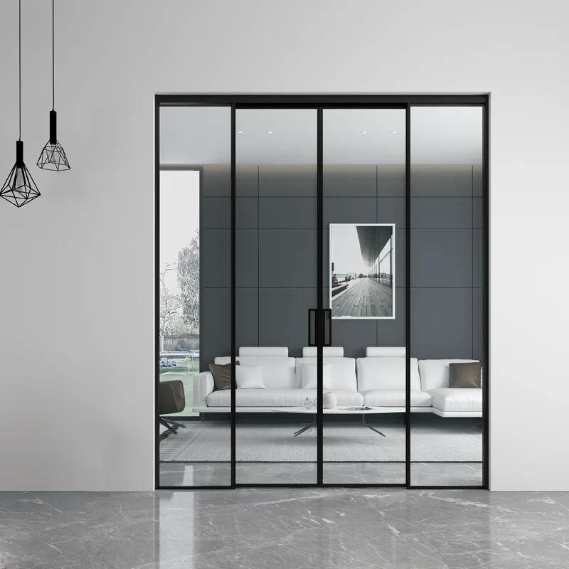 2023 Hot Selling Modern Design Luxury Bathroom Tempered Glass Shower Room Two Fixed Two Side Sliding Linkage Panoramic Door