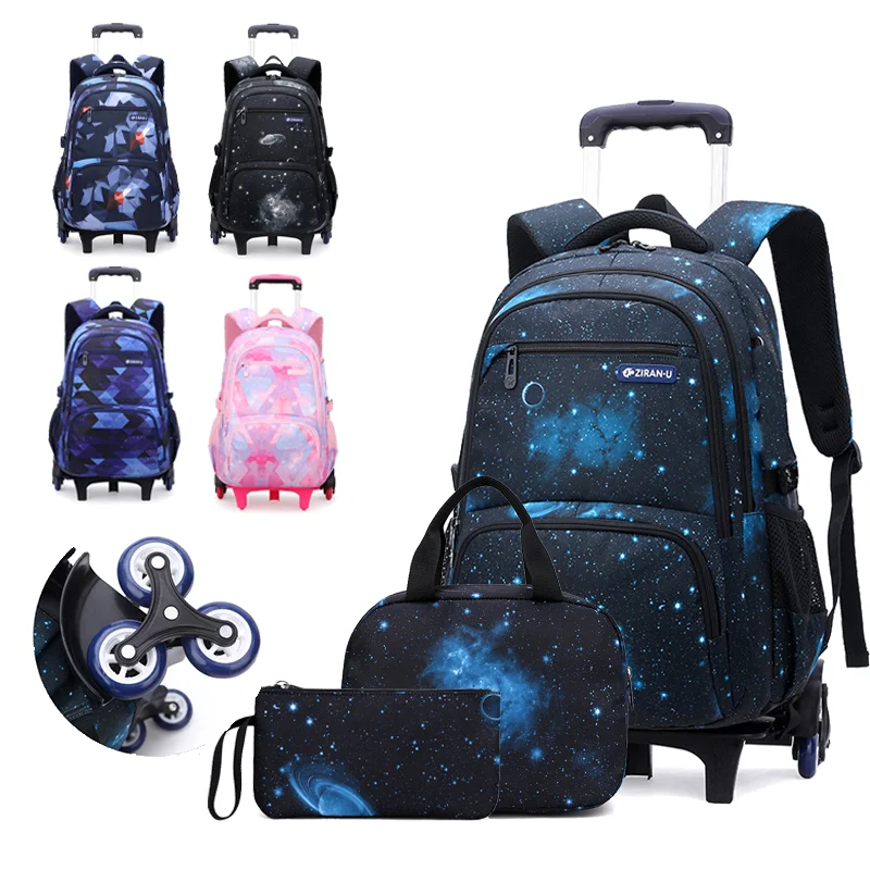 High quality School Trolley Backpack bags 3pcs set for Kids student casual travel boys rolling backpack 6 wheels for teenagers