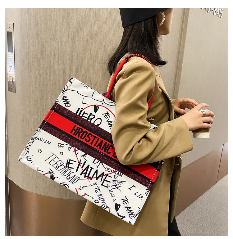 Новинка 2021, модные холщовые вместительные сумки для женщин, сумки через плечо с принтом и сумка для покупок
