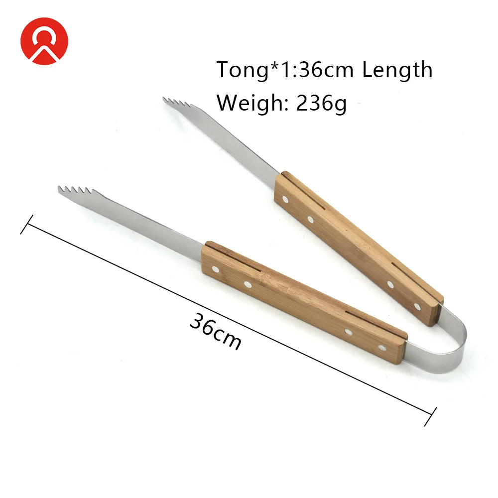 Hot selling Bamboo Handle Stainless Steel Outdoor Camping BBQ Grilling Tool Set 3pcs TOOL