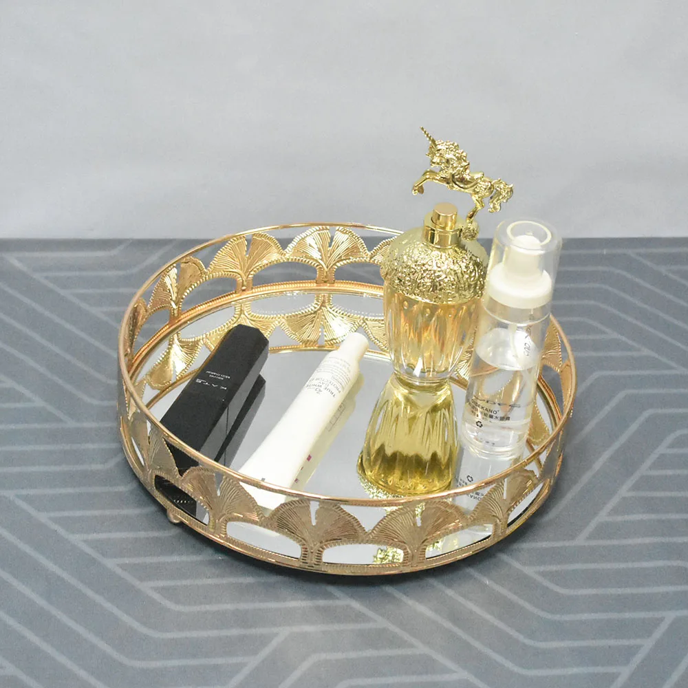 European light luxury round metal plate Cosmetics storage tray tray shot glasses modern glass trays