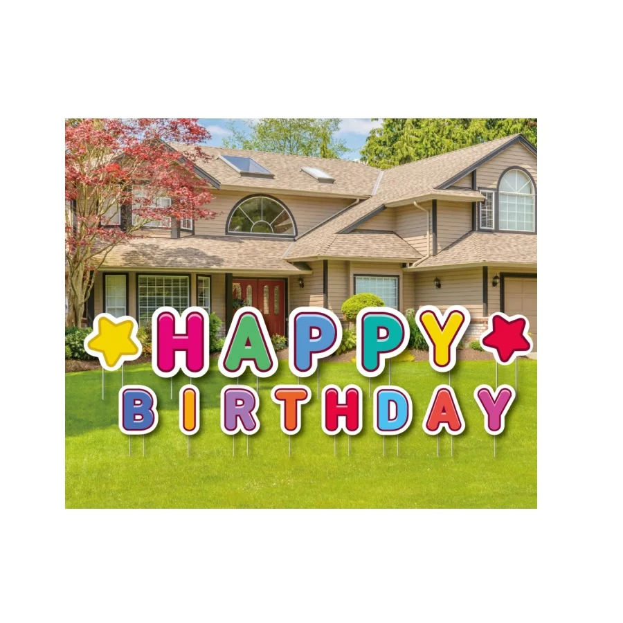 Custom Outdoor Waterproof Decoration Corrugated Plastics Happy Birthday Lawn Yard Sign
