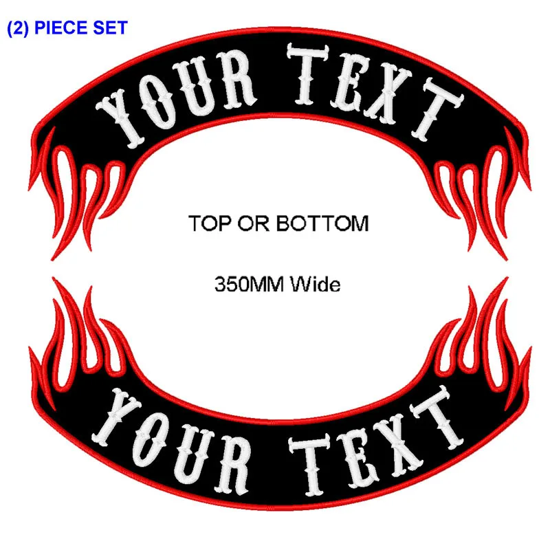 Custom texts top and bottom rock embroidered patches iron on biker rider embroidery patch