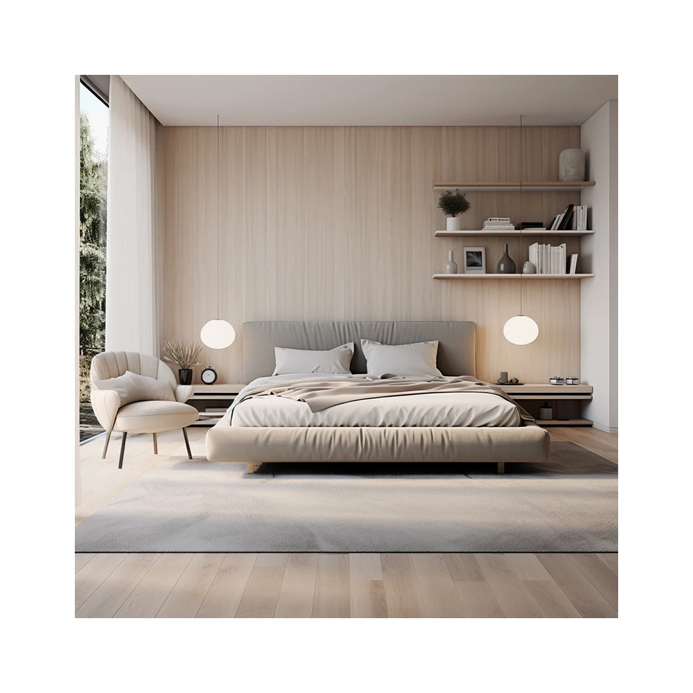 2024 AI Creative Concept Design Nordic Minimalist Style Bedroom Design Modern Cream Style Design 3D Rendering Service