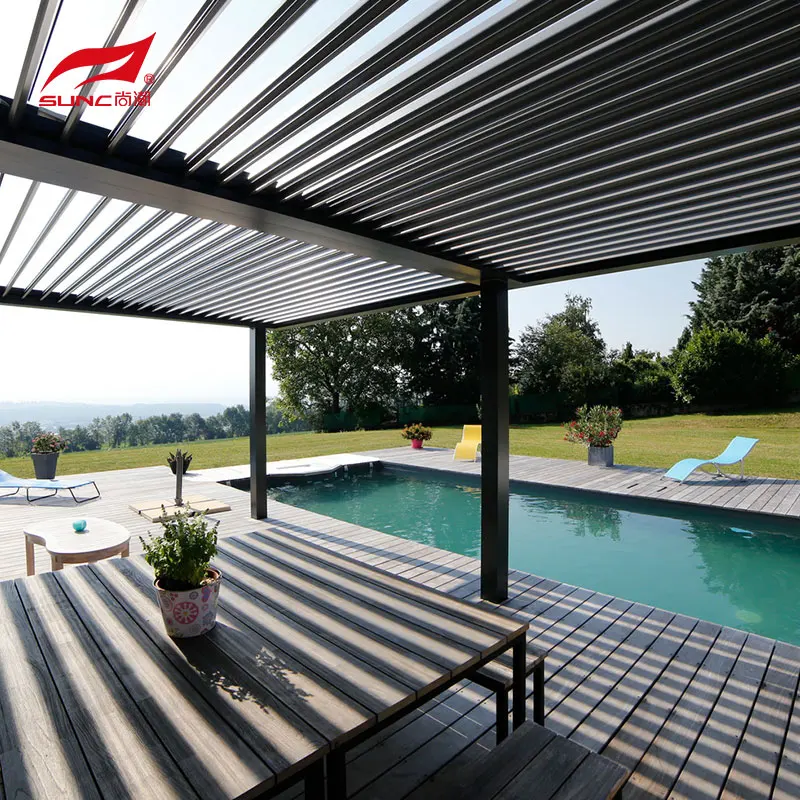 SUNC Outdoor Modern Electric Pergola Roof Patio 5m x 3m Waterproof Bioclimatic Manual Motorized Aluminium Pergola