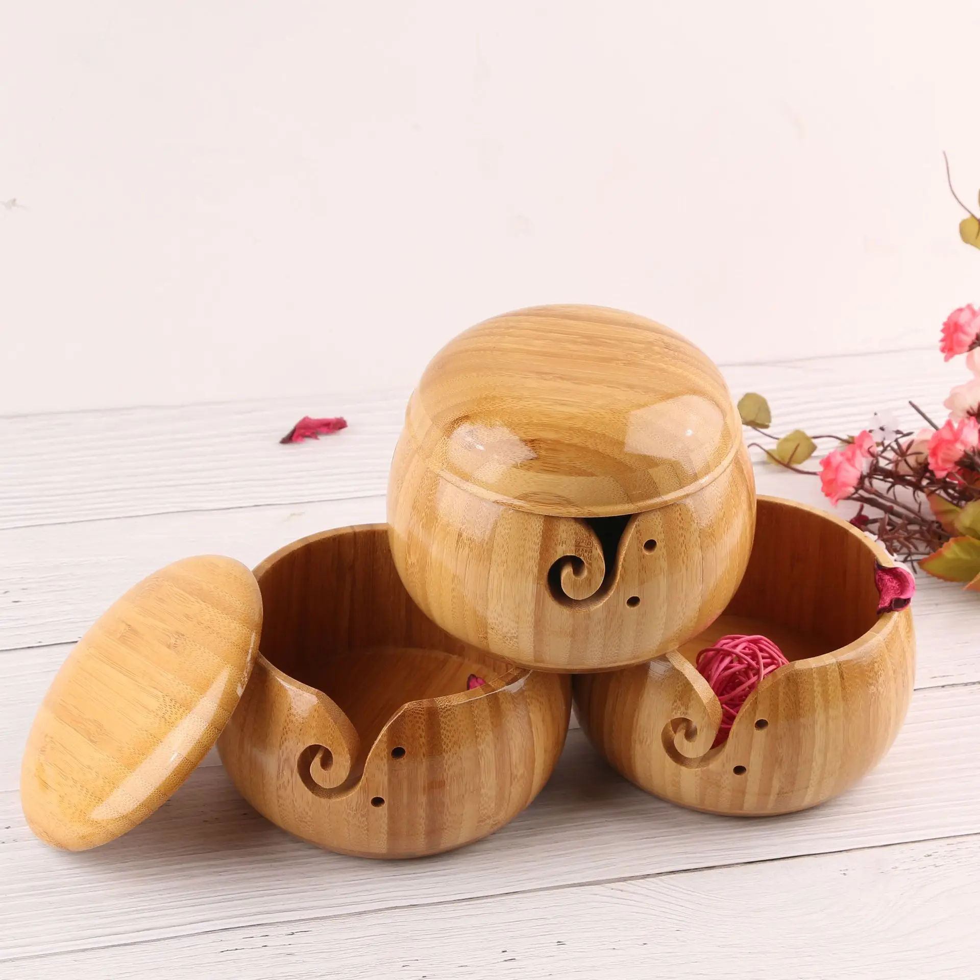 Wholesale Wooden Bamboo Yarn Bowls Sewing Storage Yarn Balls Storage Round For Knitting & Crocheting
