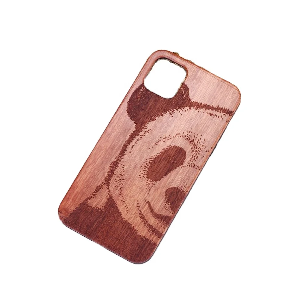 PhoneCase Fashion Cute Animal Panda Printed Patterns Solid Wood Radium Carved Back Protective Shell For Iphone14 15 Pro Max