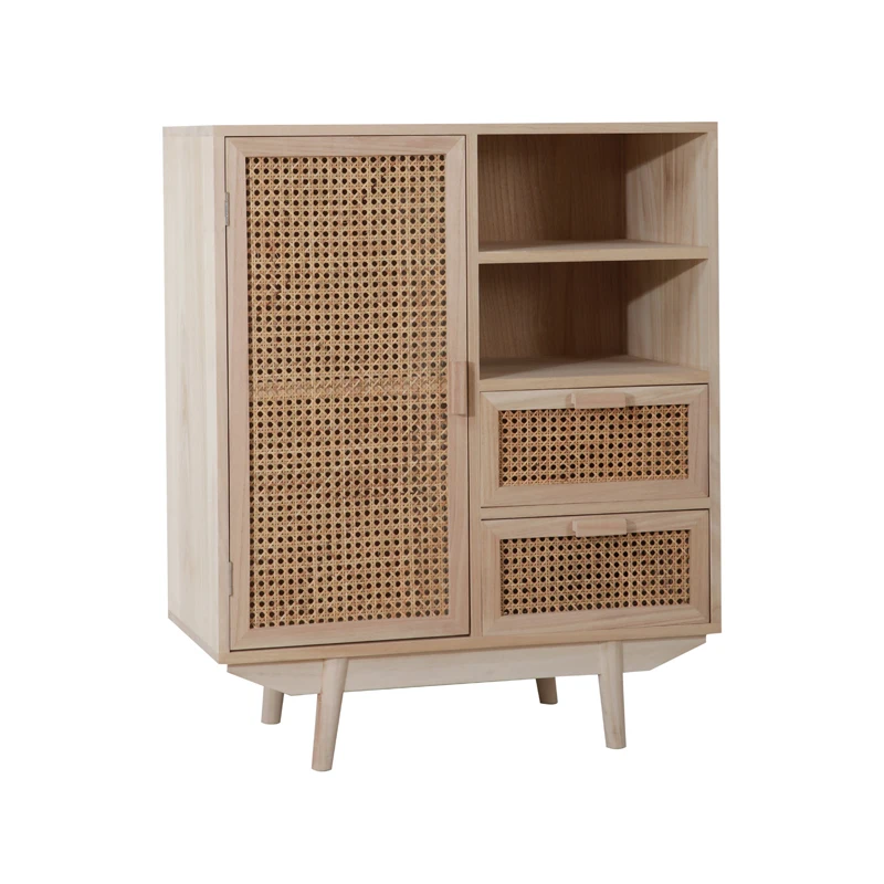 
High Quality Nordic style natural rattan living solid wood sideboard storage cabinet  (1600109990344)