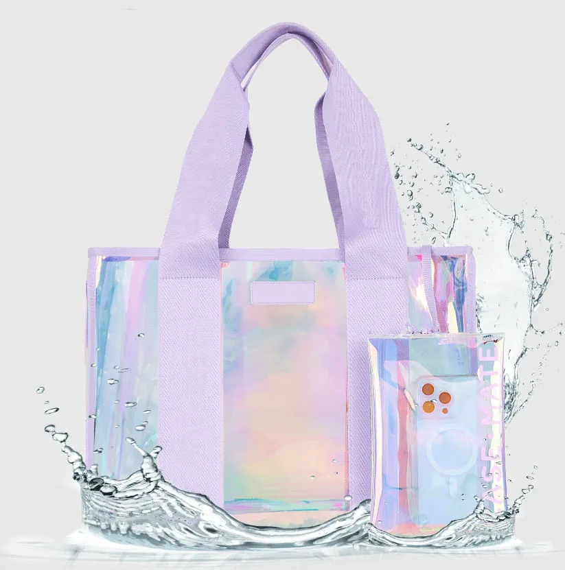 Wholesale 2024 New Hologram Soap Bubble Beach Tote Bag Stock 0.6mm PVC Ladies Weekender Bag Summer Beach Vibes Waterproof Bag