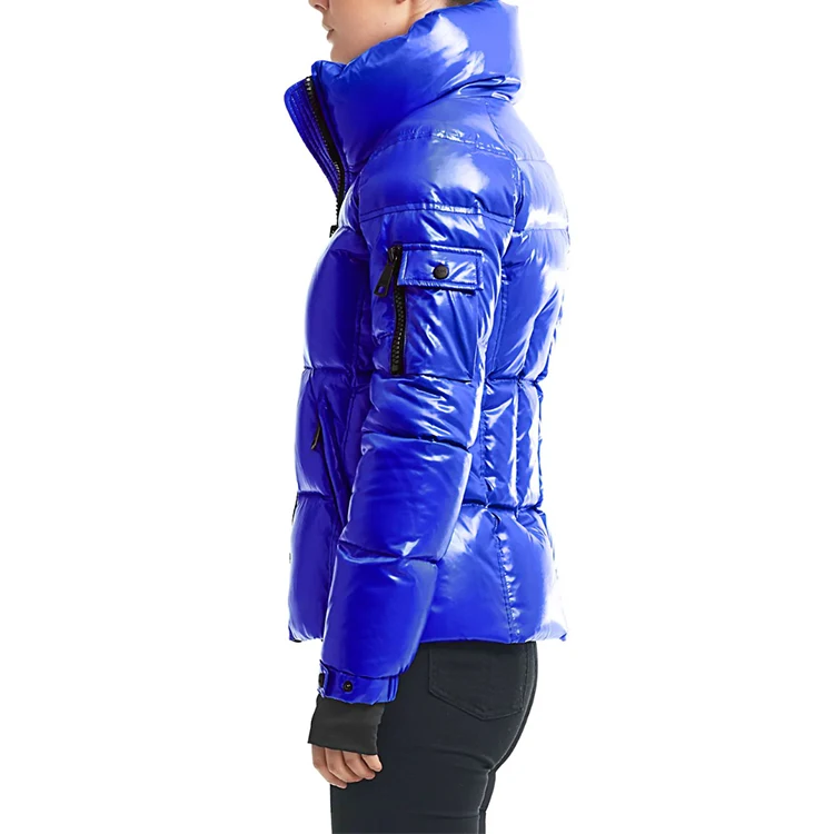 
Winter Quilted Shiny Goose Down-filled Puffer Jacket With Chic And Cozy Stand Collar 