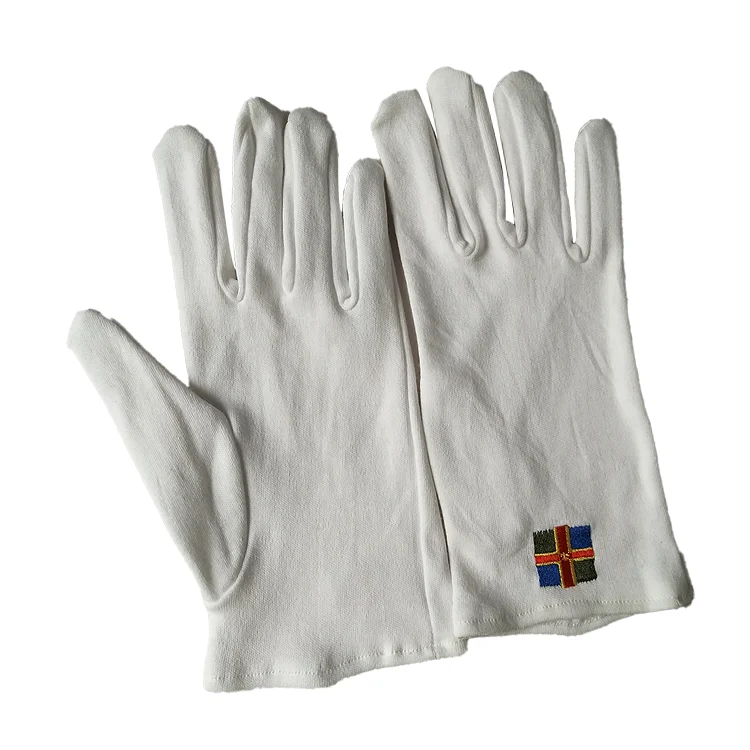 OEM Embroidery Logo Bleached White Color Thin Breathable Custom Safety Work Elastic 100% Cotton Gloves