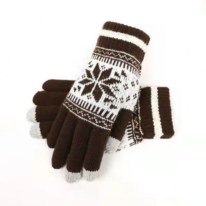 Snow Design Jacquard Weave acrylic Knitted Winter accessories Touch Screen WARM Knit Gloves