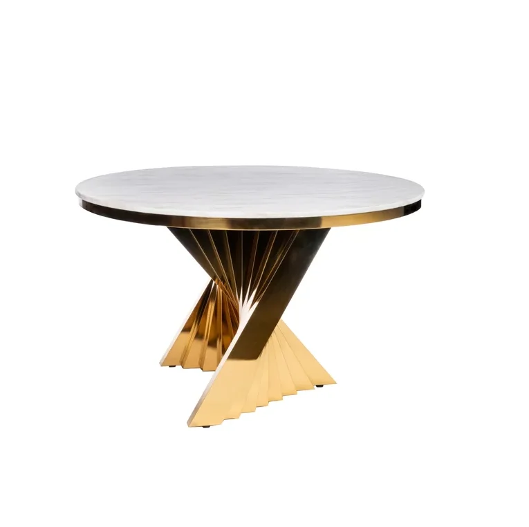 2020 New Design Gold Stainless Steel Marble Top Round Dining Table For Home Wedding Rental