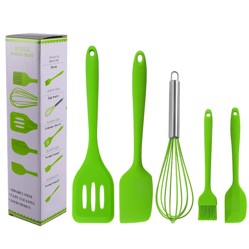 5 Pieces In 1 Set Silicone Kitchen Accessories Cooking Tools Silicone Kitchen Utensils With Wooden Handles