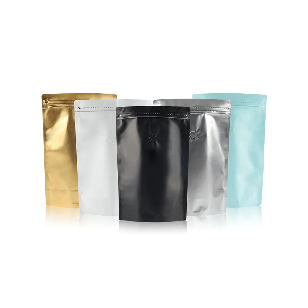 Wholesale Bulk Aluminum Foil Coffee Bag 250g Customized Size Coffee Bean Colored Aluminum Foil Zipper Bag with Valve and Zipper