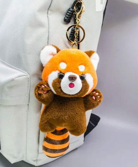 Funny panda plush keychain animal shaped plush backpack pendent claw machine plush toy high quality mini raccoon plush toy