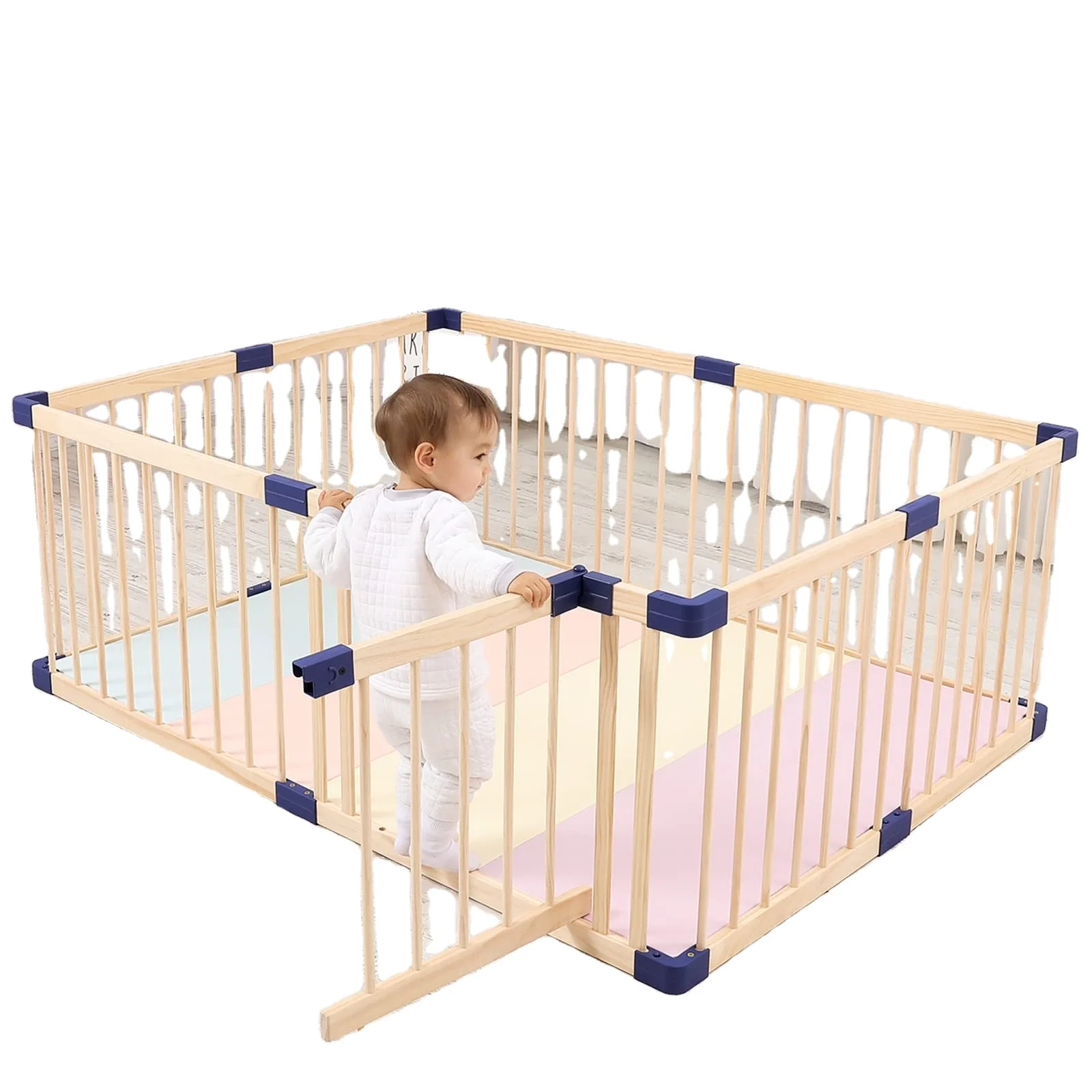 Large Playpen for Babies and Toddlers Wooden with Door, Kids Baby Pet Cats Dogs Toy Play Fence with Door,Baby Safety Play