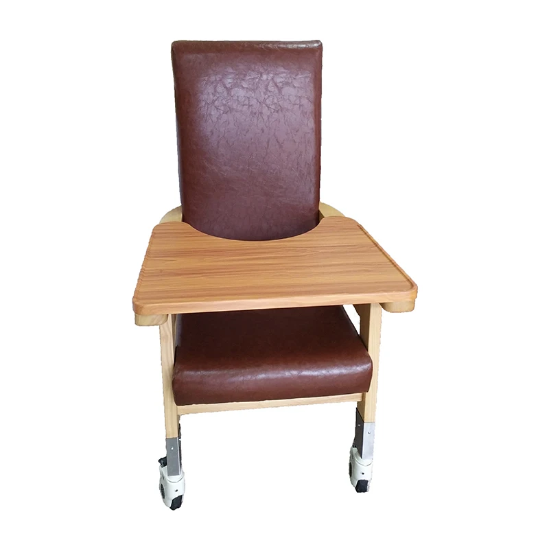
Convenient Feeding Solid Wood High Back Dining High Chair With Tray 4 foot with brake wheel For The aged In Nursing Home 