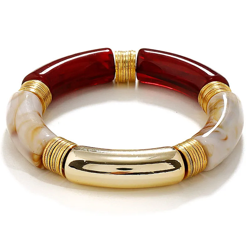 Fahion Bamboo Tube Bangles Bracelet Chunky Curved Stacking Clear Acrylic Colorful Beads Stretchable Friendship Gold Bracelets