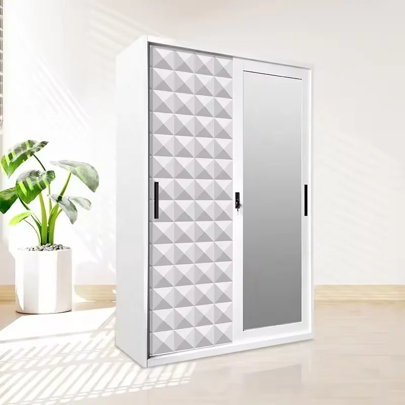 kids simple doors iron printed furniture mirror modern lightweight steel cabinet designs closet clothes bedroom metal wardrobe