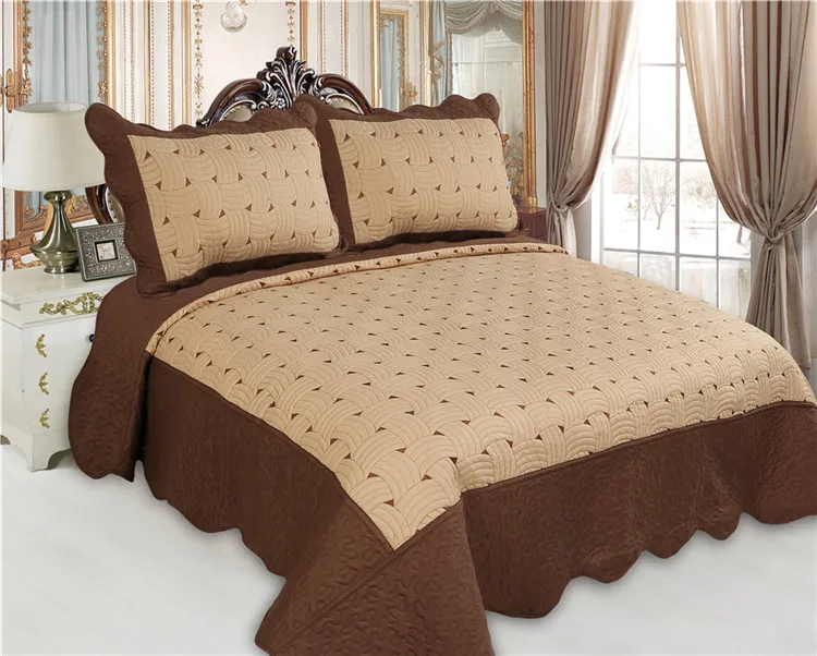 Quilt Coffee Color Bedspread Manufacture Chinese Cubrecamas Embroidery Microfiber Solid Colchas Lightweight Coverlets Edredones