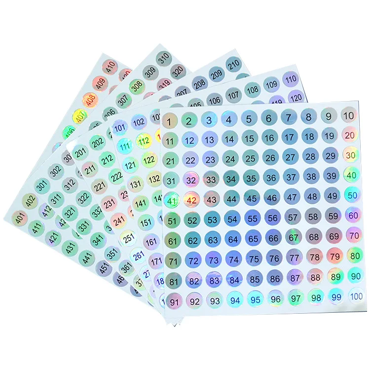 Custom Self-adhesive hologram Laser digital label stickers Waterproof nail polish bottle cap round number sticker