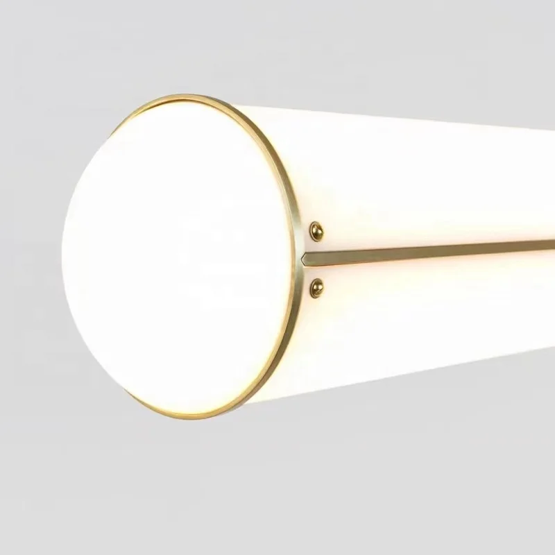 Wholesale gold color steel and acrylic tube dinner room villa long table chandelier light fixture