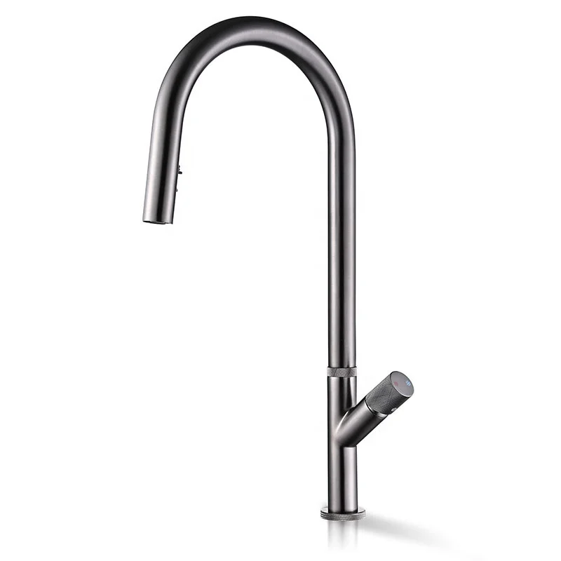 Gun 360 Degree Rotation Kitchen Sink Faucet Single Hole Pull Out Kitchen Taps Grey CLASSIC Modern Ceramic Hotel Kitchen Room