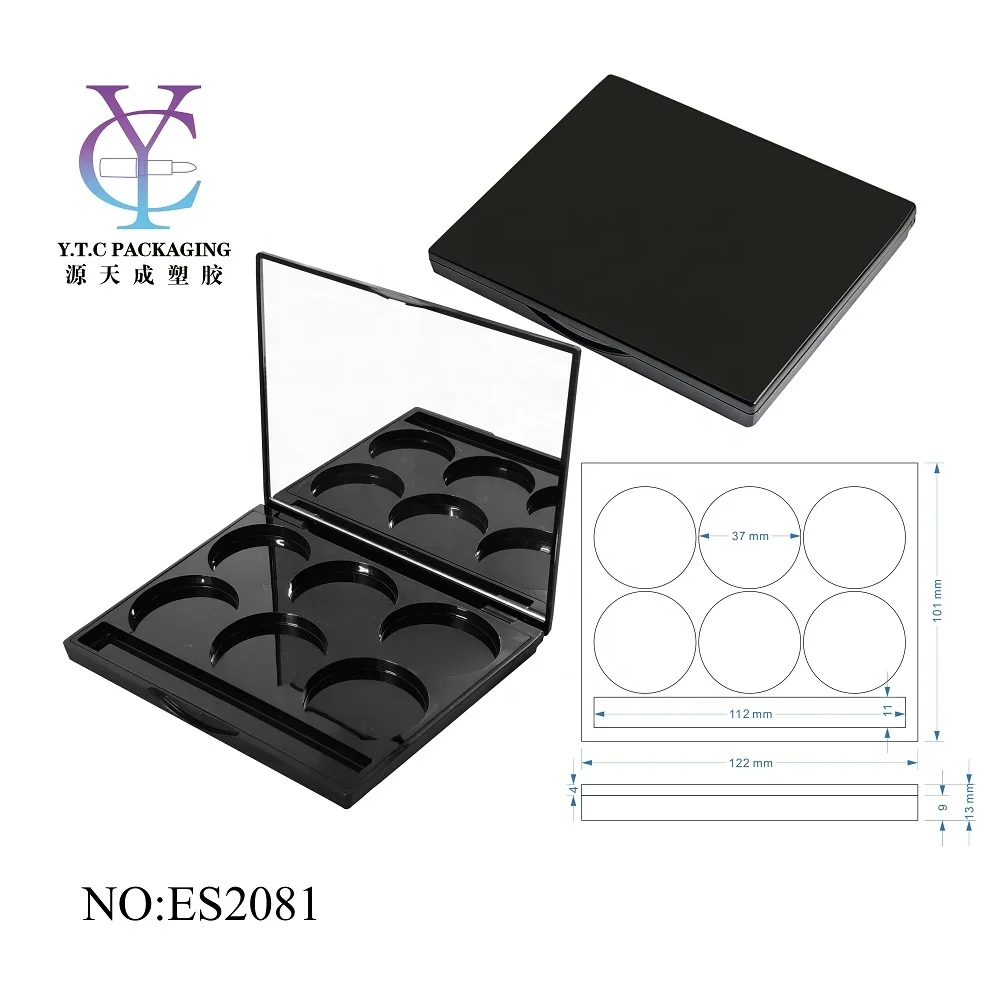6 colors empty custom compact powder container square shape eyeshadow palette case