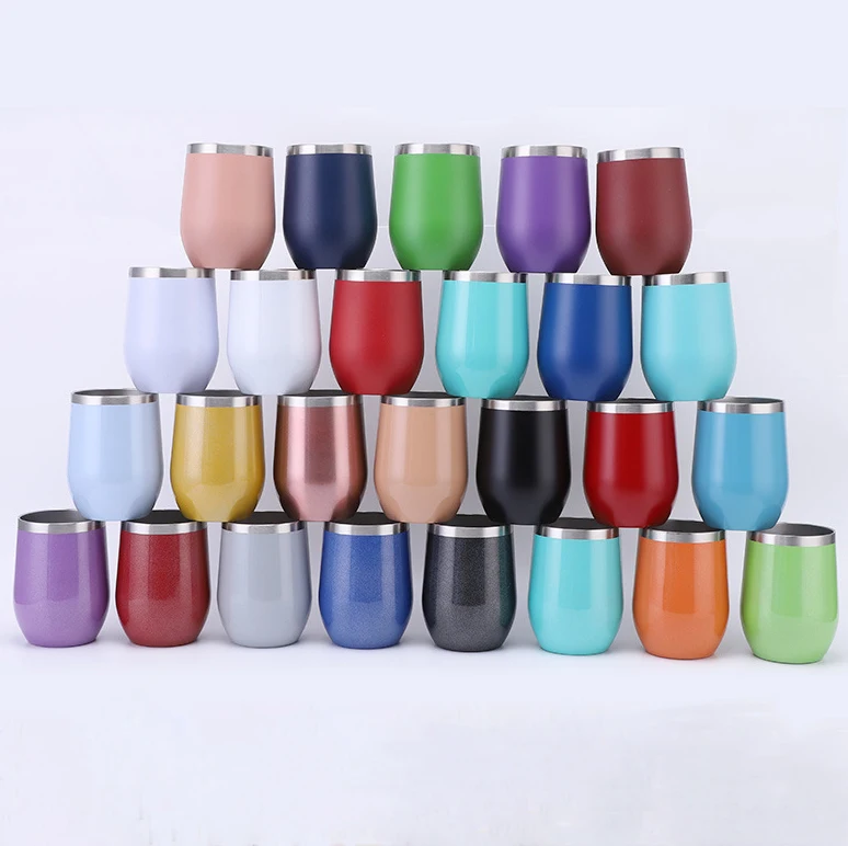 12oz Egg Tumbler Camping Mug For Hot Drinks Double Wall Vacuum Insulated Cup With Lid Stainless Steel Wine Tumbler Mugs