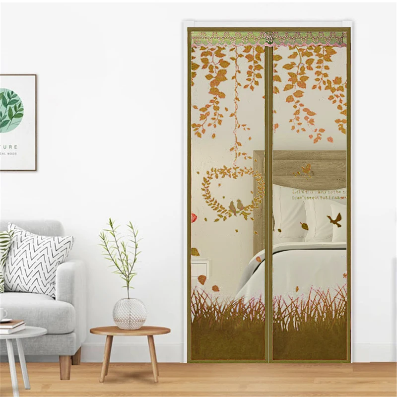 Polyester color printed anti-mosquito door screen for easy installation of magnetic door screen  for use in summer