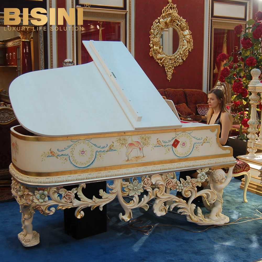Deluxe Palace Style 24K Gold Leaf Carved Wood Color Floral Handpainted Professional Performance 88 Keys Germany Grand Piano