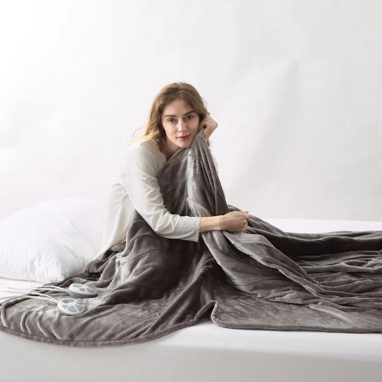New Style Portable Solid Grey Flannel Heating Blanket Electric Over Blanket