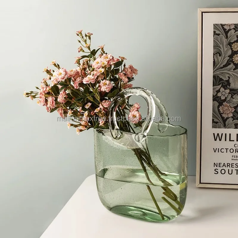 Home Decoration Transparent Hydroponic Flower Arrangement Bag Hand Basket Glass Vase Crystal Creative Vase