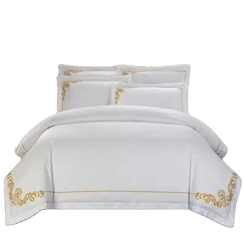 Wholesale bulk high quality 100%cotton white 5 star luxury hotel linen bedding set with logo