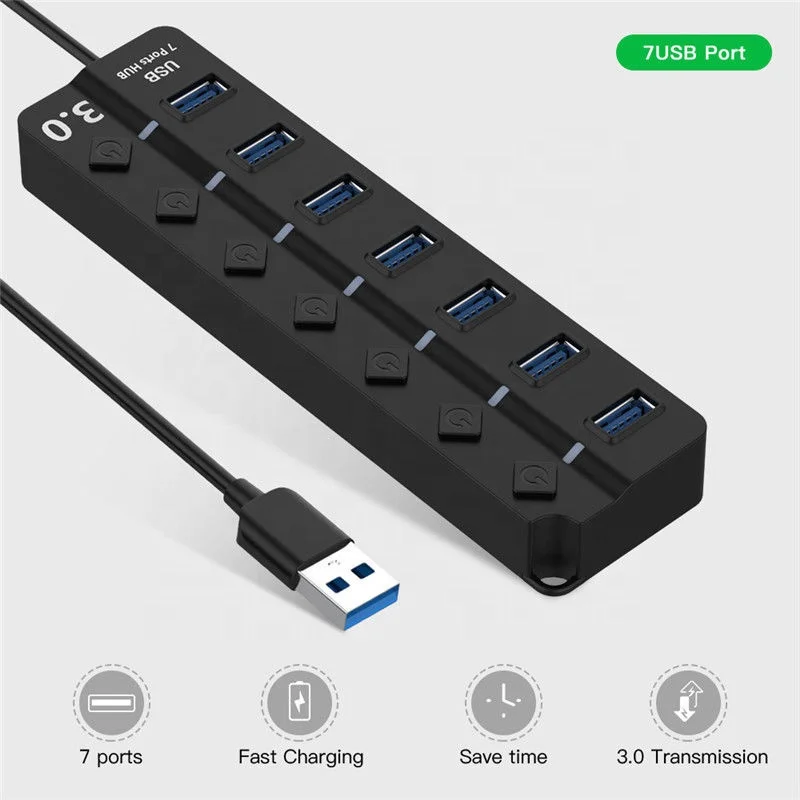Usb Hub 3.0 5Gbps High Speed 7 Port Usb 3.0 Hub Splitter On/Off Switch For Macbook Laptop Pc