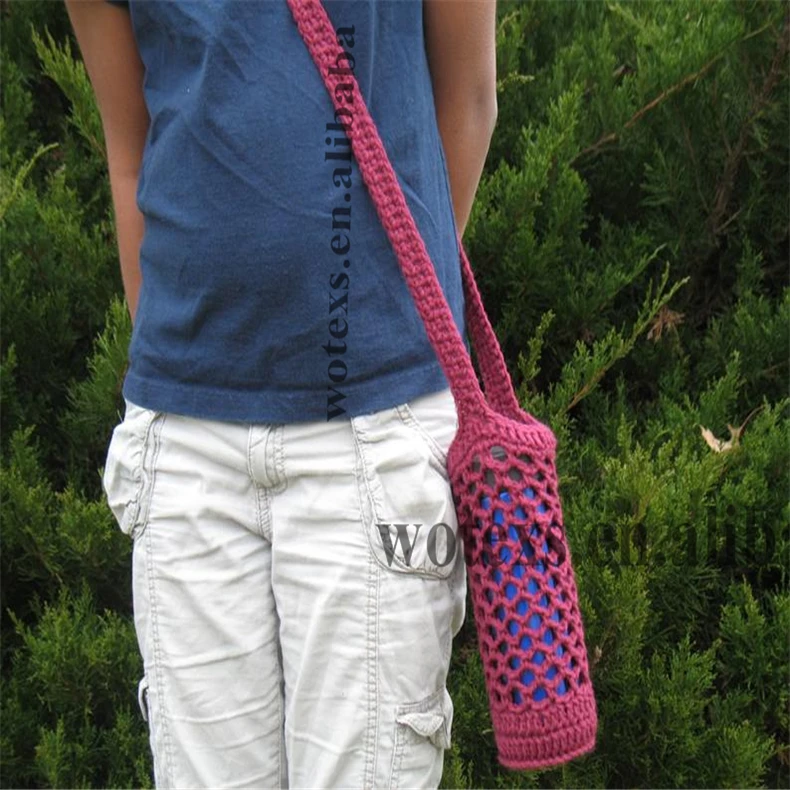 BM038 Free samples custom knit jacquard Cross Body Water Bottle Cover with straps Crochet Water Holder Water Bottle bags