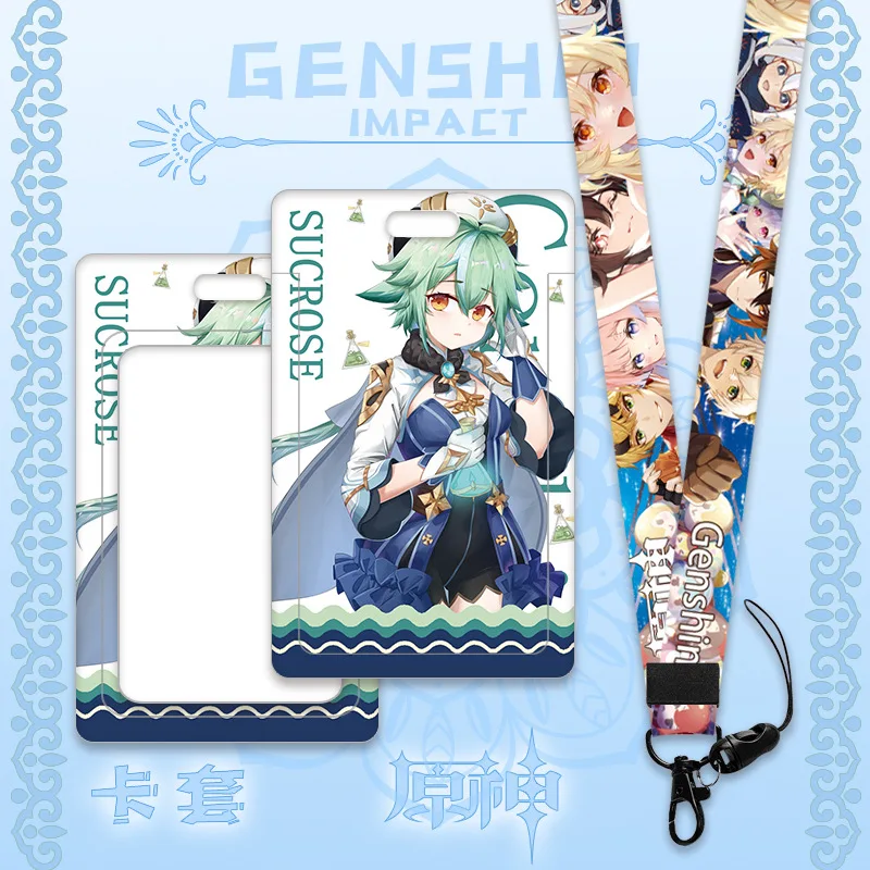 54 Styles Genshin Impact Card Holder Ganyu Hutao Venti Zhongli Anime Lanyard