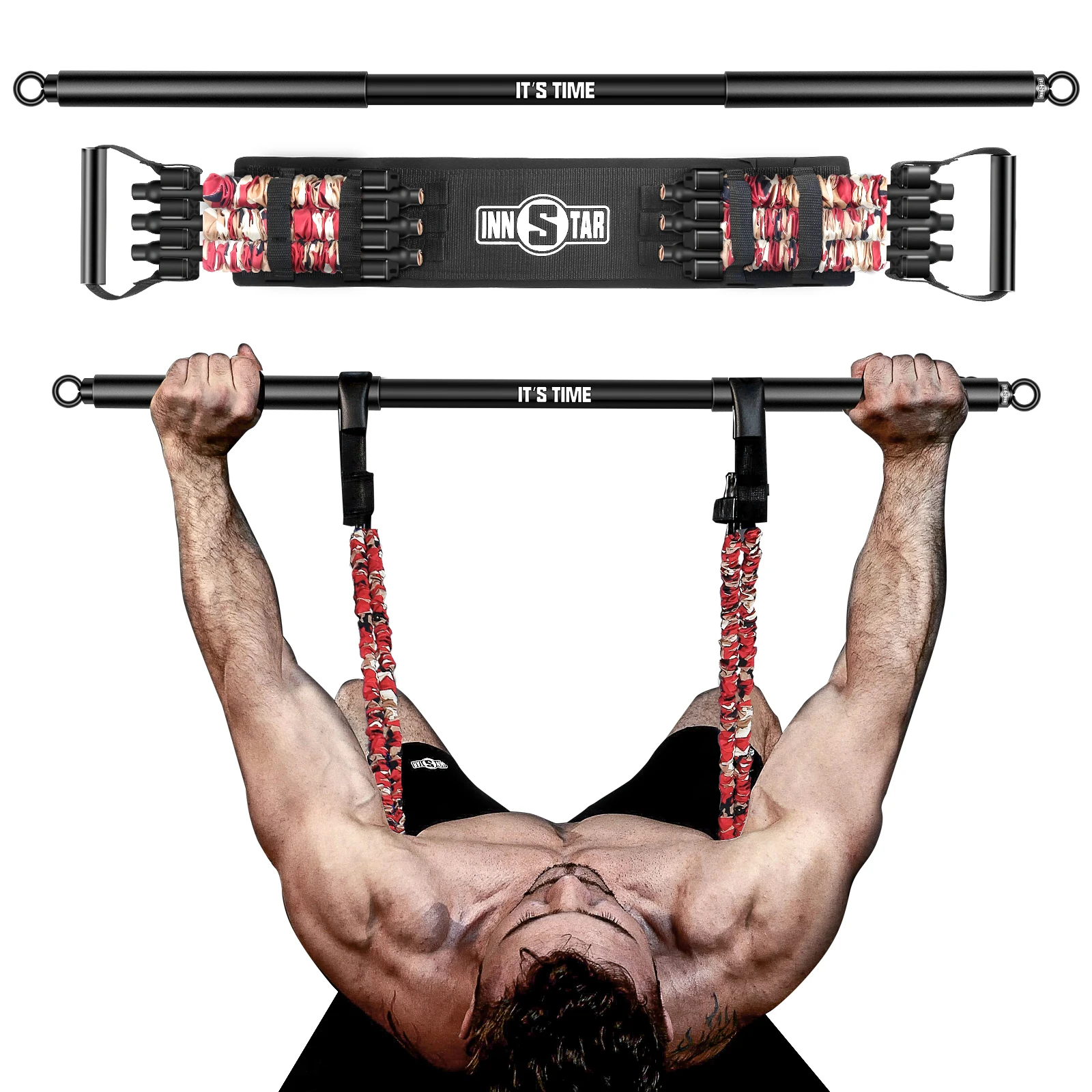 Innstar Adjustable Bench Press Push Up Resistance Bands Chest Builder grm Workout Arm Expander Training